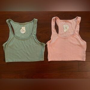 Aeropostale Women’s Green and Pink Ribbed Tank Sleep Top Budle